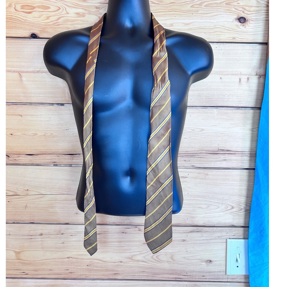 Du Barry Collection Exclusive Mens Striped Tie Bronze Gold Navy Blue Made Canada